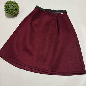 Armani Exchange Ed Maroon‎ Mesh Net Pleated Fit Flare Modest Midi Skirt Size 2